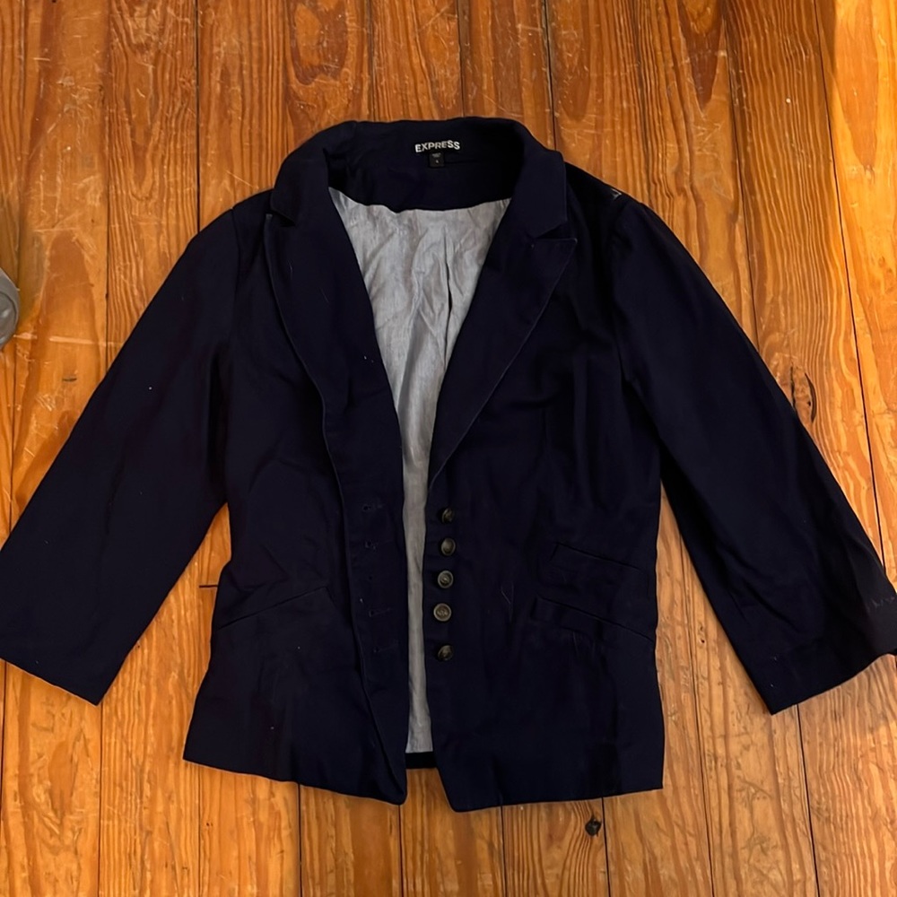 Navy cropped 3/4 sleeve blazer